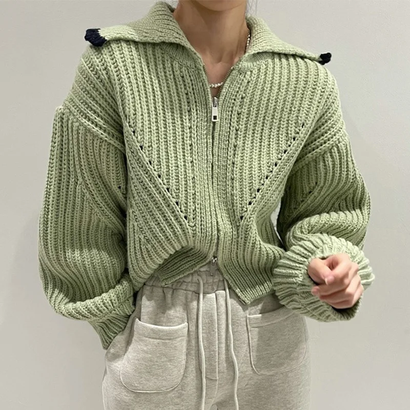 Korean Chic Temperament Versatile Lapel Zipper Knitted Kawaii Cardigan Loose Thickened Long Sleeve Sweater Coat Women Tube Top
Korean Chic Temperament Versatile Lapel Zipper Knitted Kawaii Cardigan Loose Thickened Long Sleeve Sweater Coat Women Tube Top