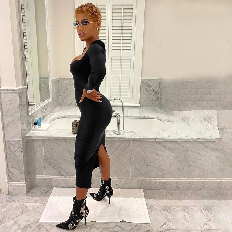 Solid Bodycon Split Square Collar Long Sleeve Dress for Women Sexy Elegant Chic Midi Dress Party New Autumn Winter Streetwear
Solid Bodycon Split Square Collar Long Sleeve Dress for Women Sexy Elegant Chic Midi Dress Party New Autumn Winter Streetwear