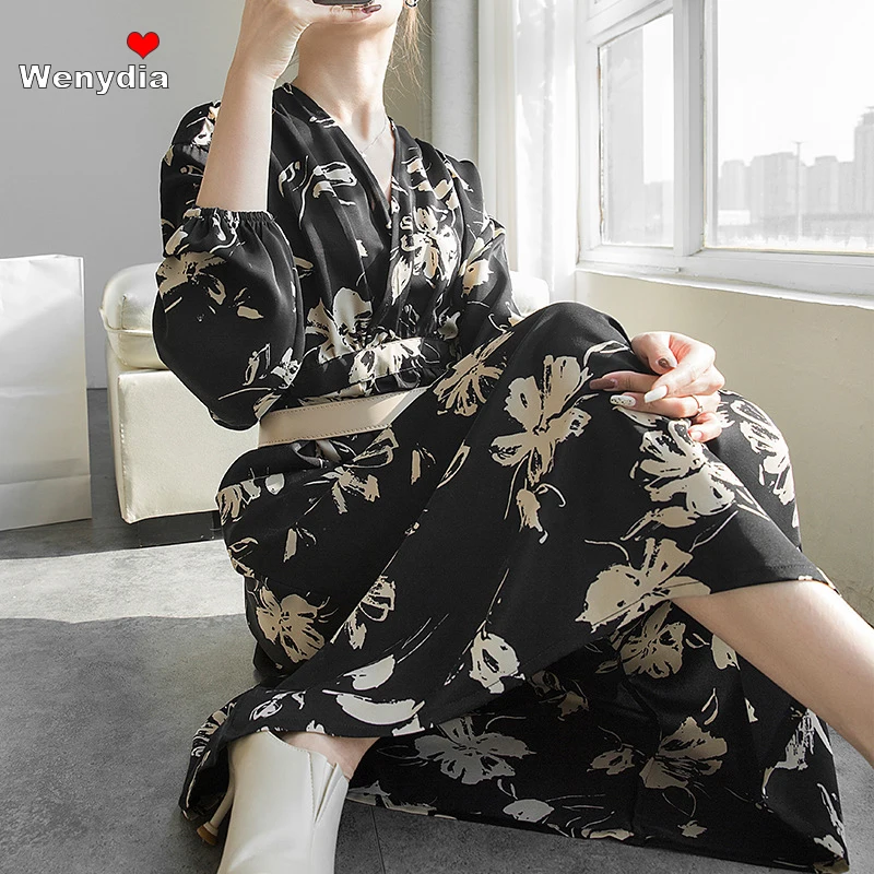 Wenydia Floral Loose Dress Long Lantern Sleeve 2021 SS New Ink Printing Drawstring Waist Chiffon Dress V Neck Chic Vestidos Robe
Wenydia Floral Loose Dress Long Lantern Sleeve 2021 SS New Ink Printing Drawstring Waist Chiffon Dress V Neck Chic Vestidos Robe