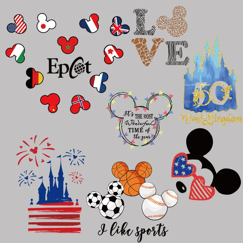 Disney Brand Mickey head decorated with wreath Disney castle Vinyl Sticker For Clothes heart iron on patch Washable DIY Applique
Disney Brand Mickey head decorated with wreath Disney castle Vinyl Sticker For Clothes heart iron on patch Washable DIY Applique