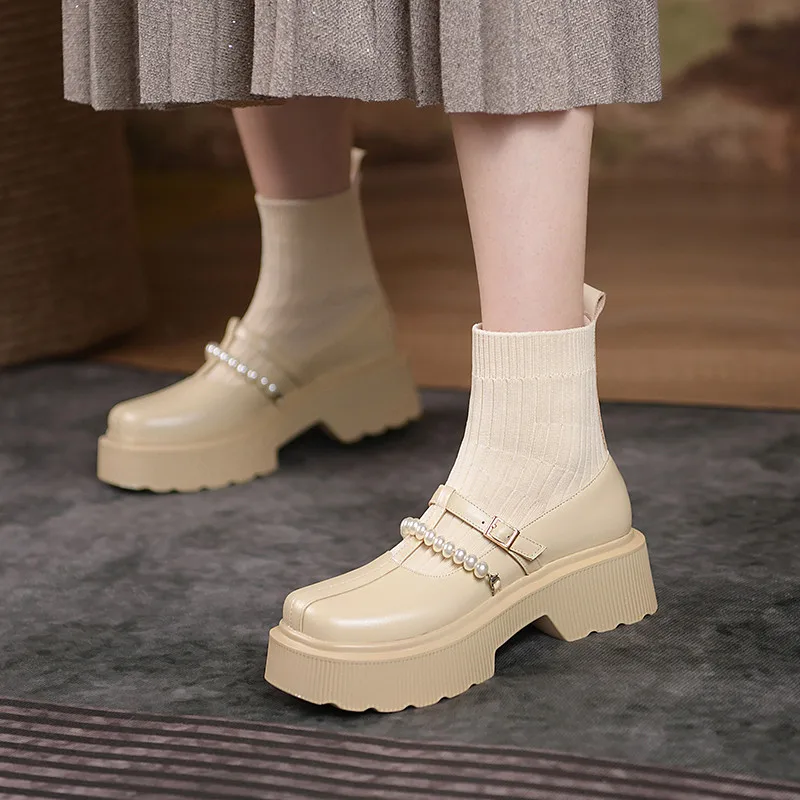 MORAZORA 2021 Plus Size 41 Flat Platform Shoes Women Stretch Sock Boots Genuine Leather Footwear Pearl Buckle Ankle Boots Ladies
MORAZORA 2021 Plus Size 41 Flat Platform Shoes Women Stretch Sock Boots Genuine Leather Footwear Pearl Buckle Ankle Boots Ladies
