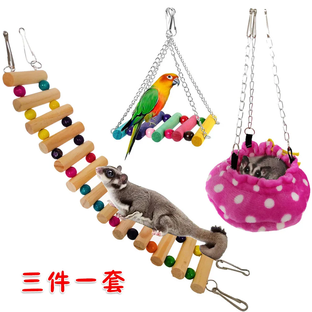 

LHXMAS PET TOYS Hamster sugar glider Totoro squirrel parrot toys winter warm cotton pet nest swing climbing ladder 3Set