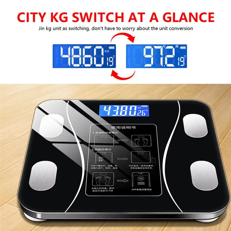Bathroom Scale Bluetooth Digital Weighing Body Composition Analyzer LED Display Smart Wireless Electronic Body Scales
Bathroom Scale Bluetooth Digital Weighing Body Composition Analyzer LED Display Smart Wireless Electronic Body Scales