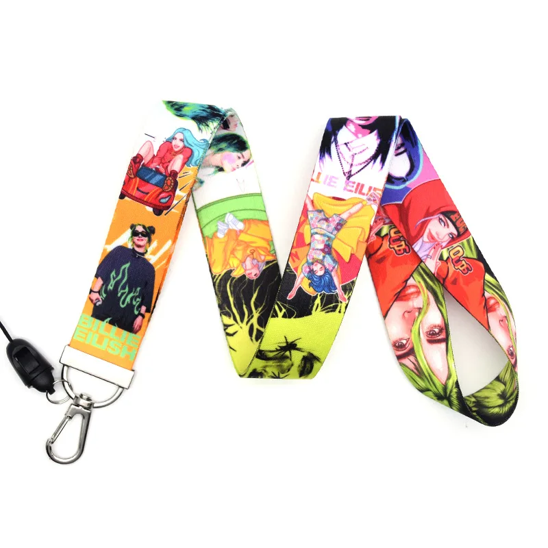 

Fashion Lanyard Watercolor Printing 3D Ribbon Lanyards Phone Case Badge Holders Keychain Music Singer Wristband KB2338