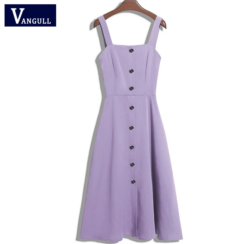 Vangull Sexy Suspender Sleeveless Dress Women Slash Neck Solid Mid-Calf Dress Fashion Sling Single Breasted Female Party Dress
Vangull Sexy Suspender Sleeveless Dress Women Slash Neck Solid Mid-Calf Dress Fashion Sling Single Breasted Female Party Dress