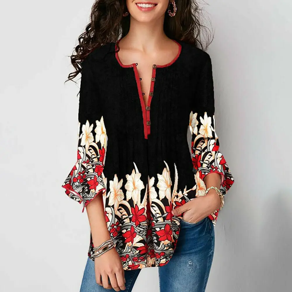 Fashion Women Long Sleeve Floral Blouse V neck Shirt Ladies Party Top Dames Streetwear blusas femininas elegante Plus Size 
Fashion Women Long Sleeve Floral Blouse V neck Shirt Ladies Party Top Dames Streetwear blusas femininas elegante Plus Size