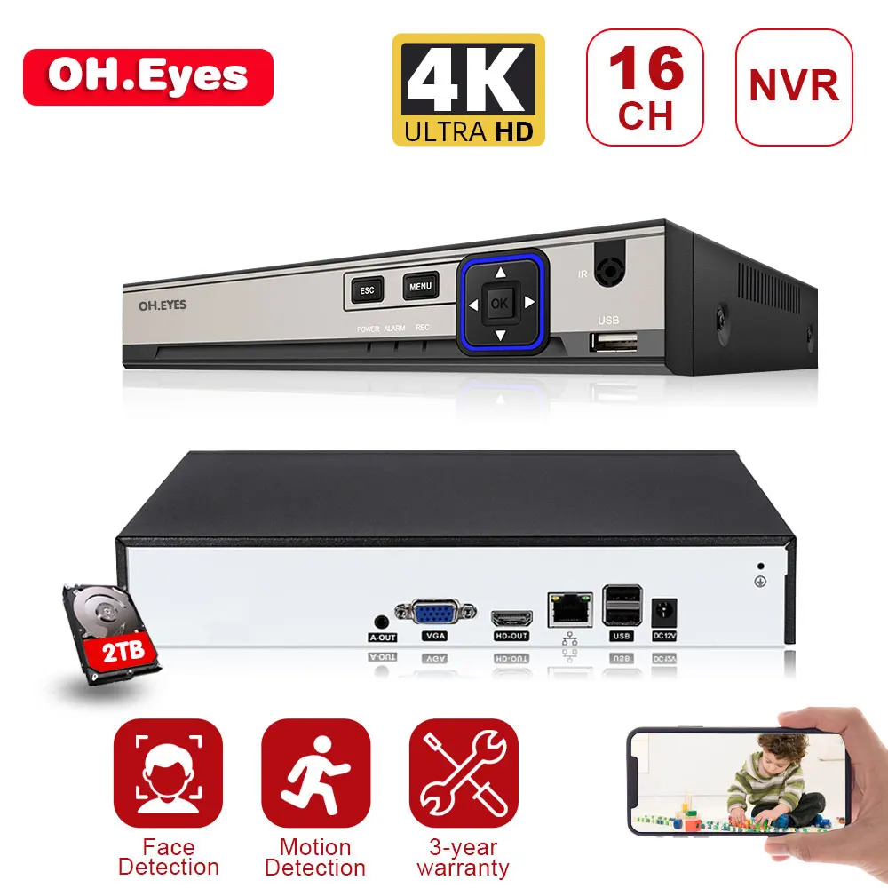 

H.265 HEVC Face Detection 16CH CCTV NVR for 5MP/4MP/3MP/2MP 8.0 IP Camera Metal Network Video Recorder P2P for CCTV System