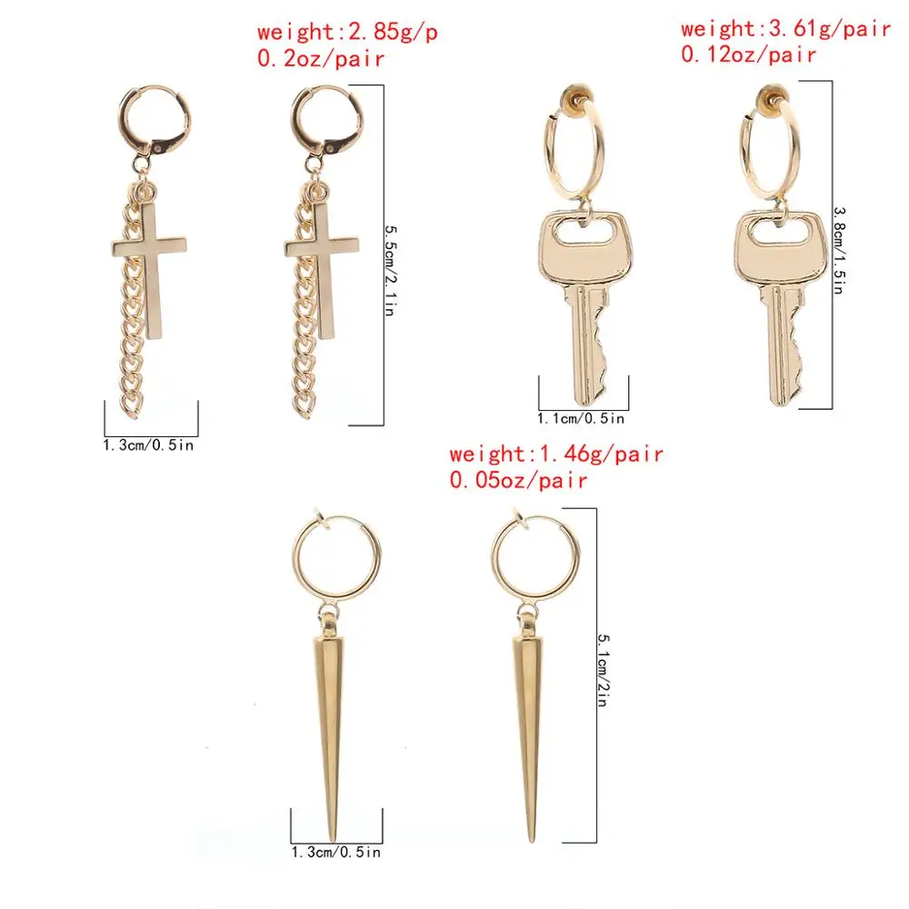 Lacteo Fashion 3Style Gothic Pendant Drop Earrings Street Punk Cone Shape Key Cross Earrings Jewelry for Hip Hop Women and Men
Lacteo Fashion 3Style Gothic Pendant Drop Earrings Street Punk Cone Shape Key Cross Earrings Jewelry for Hip Hop Women and Men