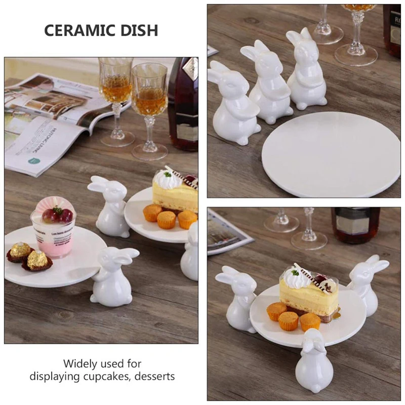 

Porcelain Dinner Plates Set Pizza Pasta Serving Plates Bunny Style Dessert Dishes for Home Decoration
