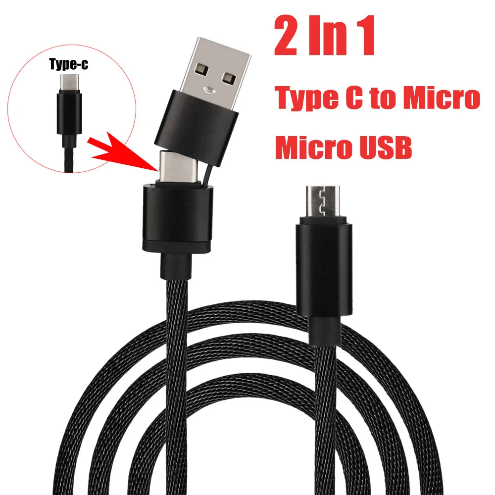 2 в 1 Usb кабель Type C к Micro USB м для Samsung Быстрая зарядка Xiaomi зарядный провод Android