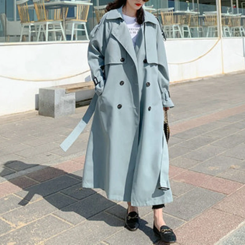 Brand New Fashion Women Trench Coat Blue Long Double-Breasted with Belt Spring Autumn Lady Duster Coat Female Outerwear Quality
Brand New Fashion Women Trench Coat Blue Long Double-Breasted with Belt Spring Autumn Lady Duster Coat Female Outerwear Quality