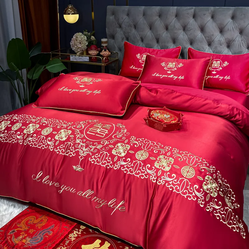 High grade embroidered Traditional wedding Red Bedding four piece set Pure cotton scarlet 1 Quilt Cover 1 Bed Sheet 2 Pillowcase
High grade embroidered Traditional wedding Red Bedding four piece set Pure cotton scarlet 1 Quilt Cover 1 Bed Sheet 2 Pillowcase