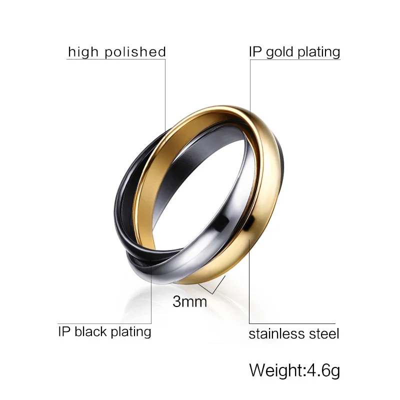 MingAo Punk Accessories wholesale Three-ring fashion Love three-ring men's and women's three-color ring titanium steel jewelry
MingAo Punk Accessories wholesale Three-ring fashion Love three-ring men's and women's three-color ring titanium steel jewelry