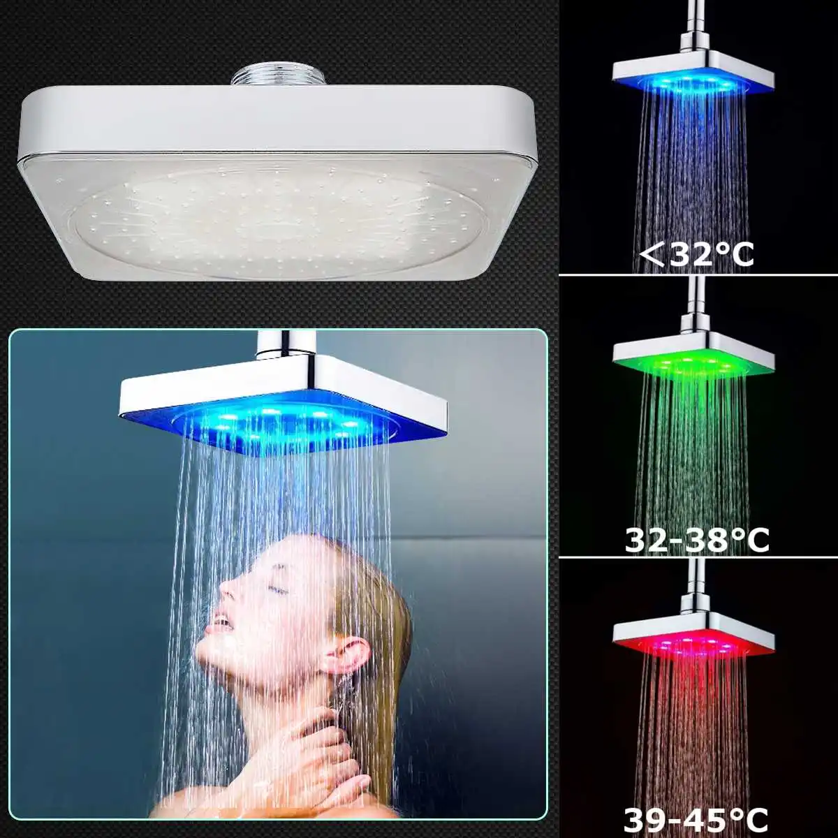 6 Inch LED Light Square Rain Shower Head Stainless Steel 3 Color Changing Temperature Control Bathroom Showerhead
6 Inch LED Light Square Rain Shower Head Stainless Steel 3 Color Changing Temperature Control Bathroom Showerhead