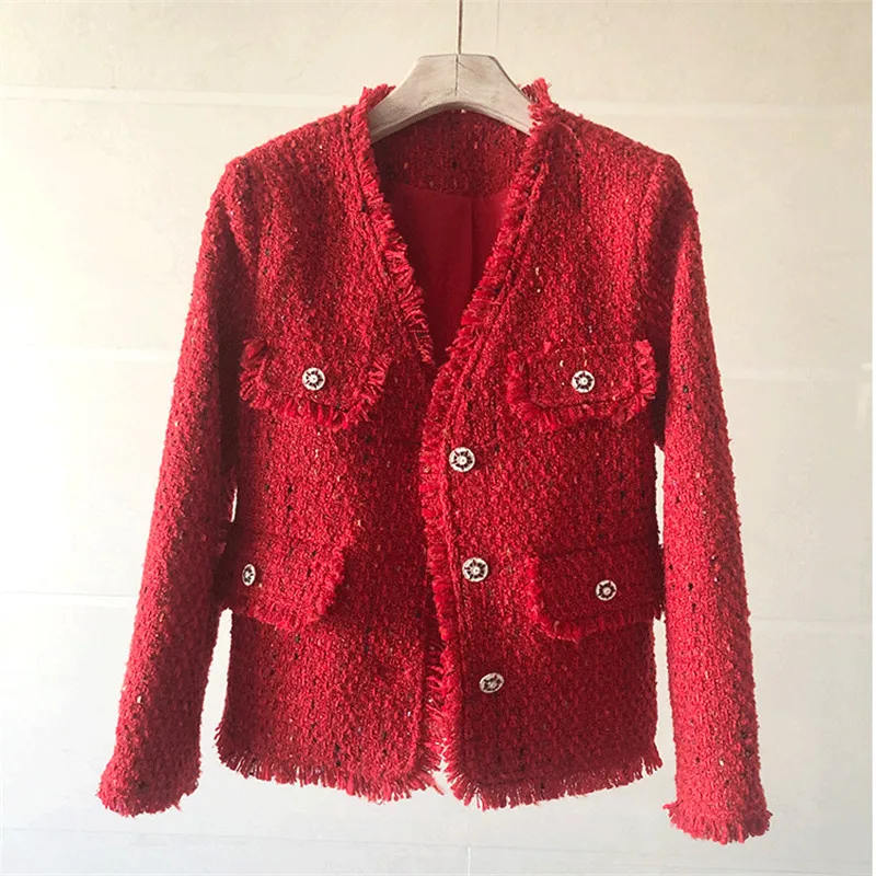 High Quality New Fashion Red Tweed Woolen Weave Jacket Coat Women Autumn And Winter Temperament Tassels Outerwear Tops
High Quality New Fashion Red Tweed Woolen Weave Jacket Coat Women Autumn And Winter Temperament Tassels Outerwear Tops