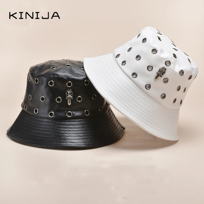 PU Leather Bucket Hat Women Rivet hollowing out Hats Autunm Fisherman Hat Black Fashion Waterproof Hat Motorcycle Cap HipHop Cap
PU Leather Bucket Hat Women Rivet hollowing out Hats Autunm Fisherman Hat Black Fashion Waterproof Hat Motorcycle Cap HipHop Cap
