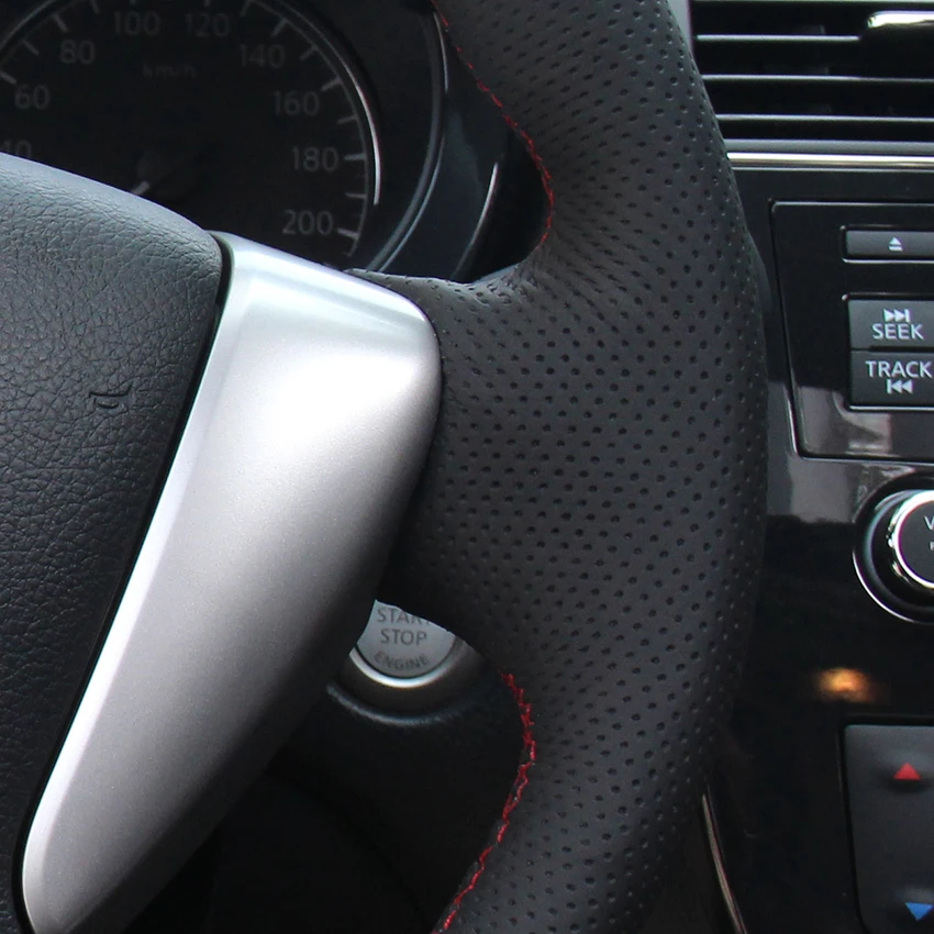 

LQTENLEO Black Genuine Leather Car Steering Wheel Cover For Nissan Tiida Sylphy 2011-2015 Versa 2014-2019 NV200 Sentra Livina