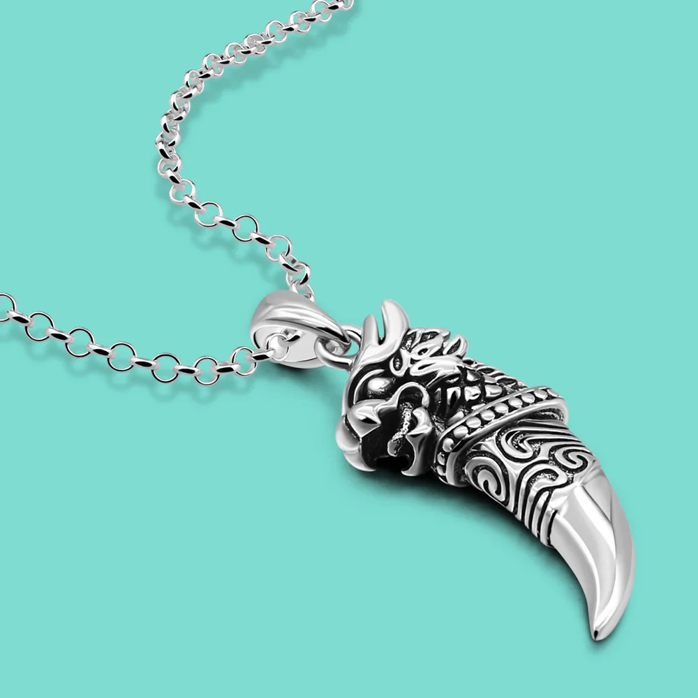 Vintage Style Men's 925 Sterling Silver Necklace Dragon Tooth Pendant Mythology Legend Accessories Ethnic Jewelry Gifts 
Vintage Style Men's 925 Sterling Silver Necklace Dragon Tooth Pendant Mythology Legend Accessories Ethnic Jewelry Gifts