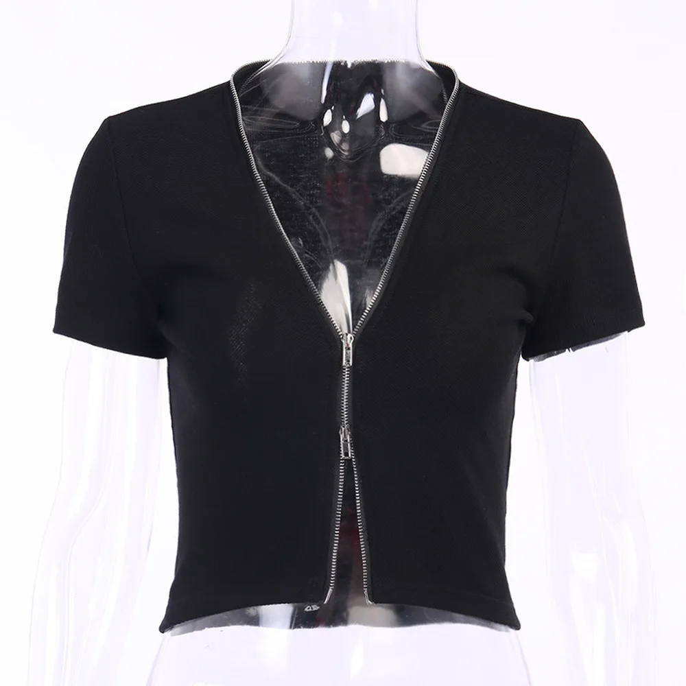 Vintage Cropped Top Turn-Down Collar Women T-shirts Slim Zipper Tops 2021 Summer Casual Streetwear Basic Harajuku Female T-shirt 
Vintage Cropped Top Turn-Down Collar Women T-shirts Slim Zipper Tops 2021 Summer Casual Streetwear Basic Harajuku Female T-shirt