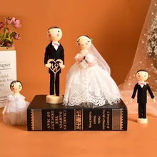 Cartoon Wedding Dress Doll Figurine Ornament Wooden Craft Cute Miniature Romantic Wedding Gift Figure Valentines Day Room Decor