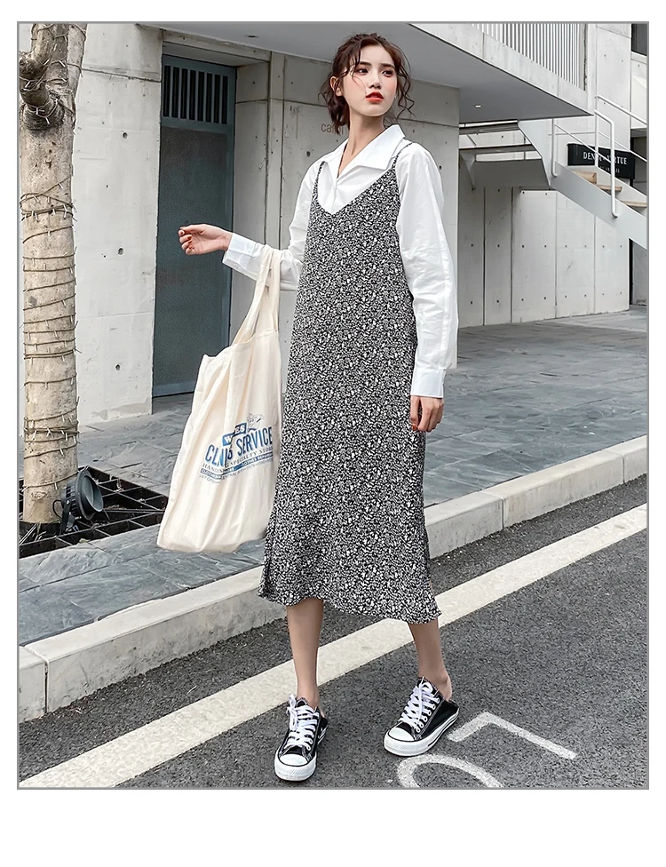 Woman Dress Spring Summer New 2020 Fashion Casual Strap Print Chiffon Dress Hem Split Long Dress Beige black Length 102cm
Woman Dress Spring Summer New 2020 Fashion Casual Strap Print Chiffon Dress Hem Split Long Dress Beige black Length 102cm