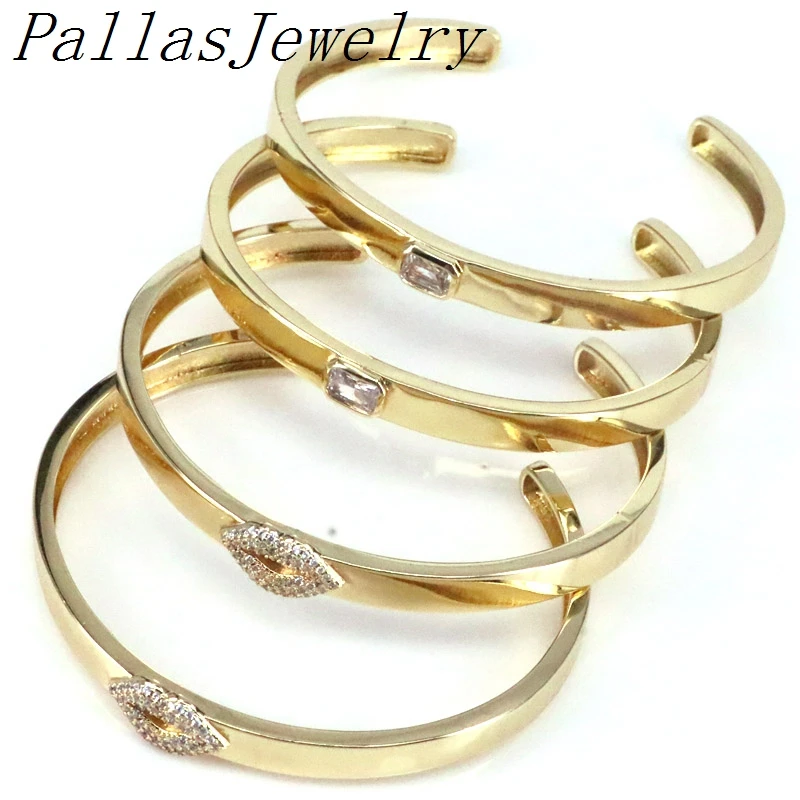 

3Pcs HOT micro pave cz gold plating bangle bracelet, lip shaped cuff bangle for women men jewelry gift