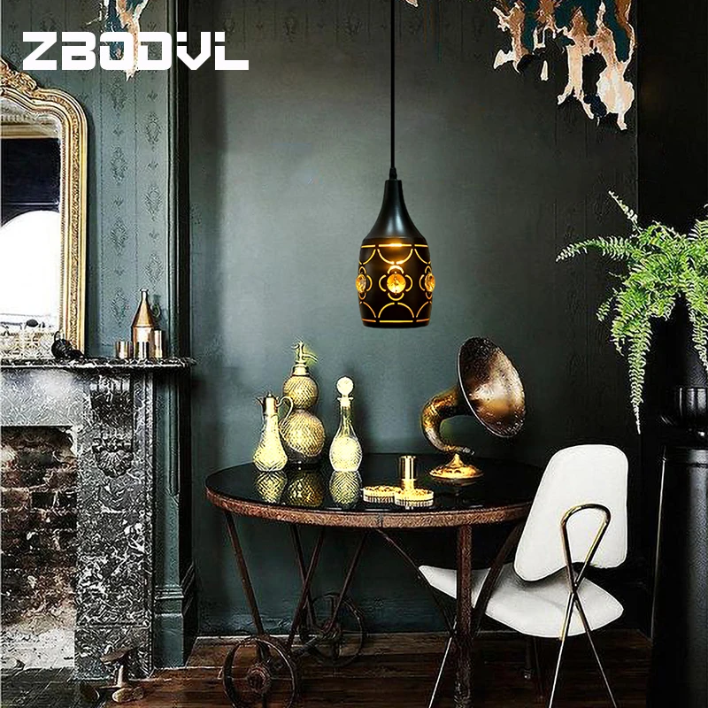 

Винтажная Подвесная лампа Lron Art в скандинавском стиле, пористый Лофт E27, железный черный абажур для бара, ресторана, кофейни, подвесные свети...