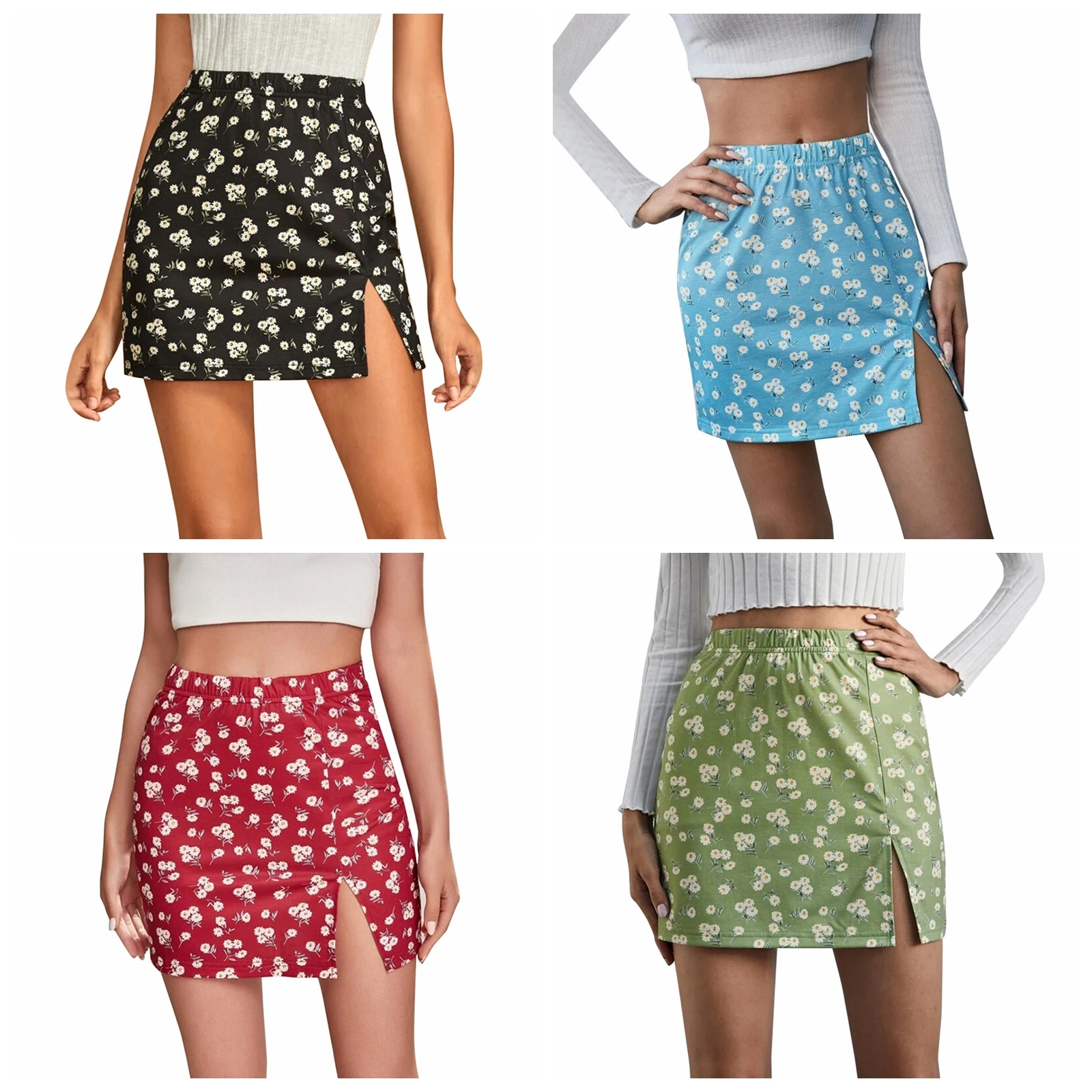 Women Fashion Spring Summer Mini Skirt Full Floral Print High Elastic Waistband Miniskirt with Side Slit Red Black Green Blue
Women Fashion Spring Summer Mini Skirt Full Floral Print High Elastic Waistband Miniskirt with Side Slit Red Black Green Blue