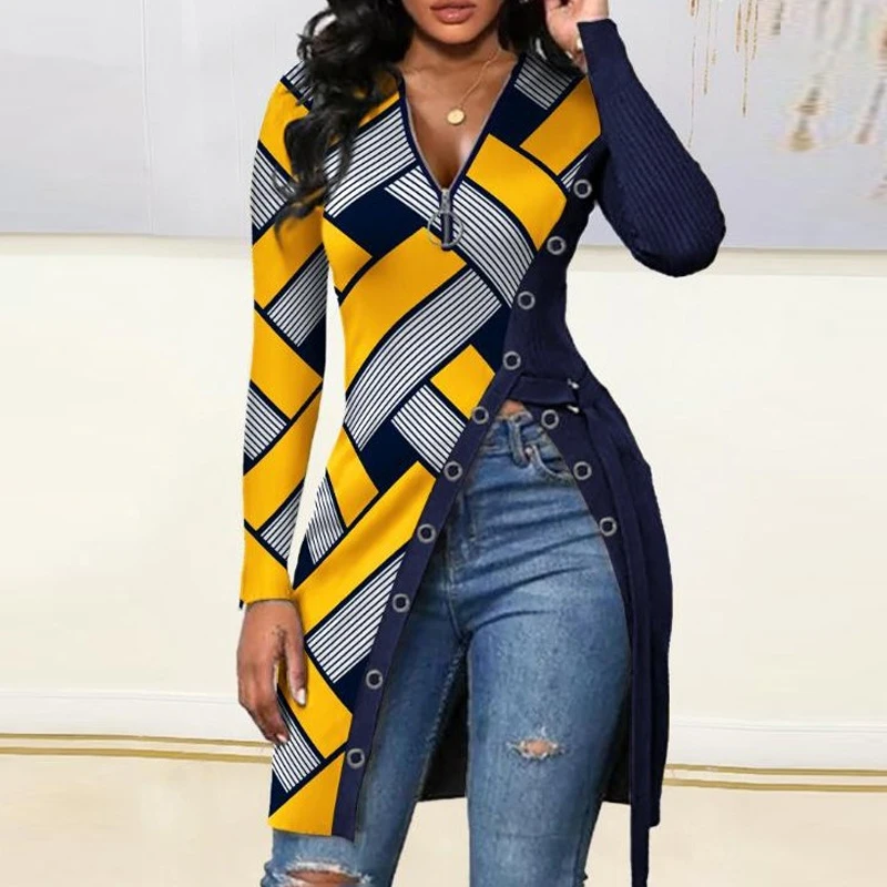 Autumn Zipper Slit Long Sleeve Top Pullover Lady Sexy Deep V Neck Long T-Shirt Vintage Women Leopard Chain Geometric Print Shirt
Autumn Zipper Slit Long Sleeve Top Pullover Lady Sexy Deep V Neck Long T-Shirt Vintage Women Leopard Chain Geometric Print Shirt