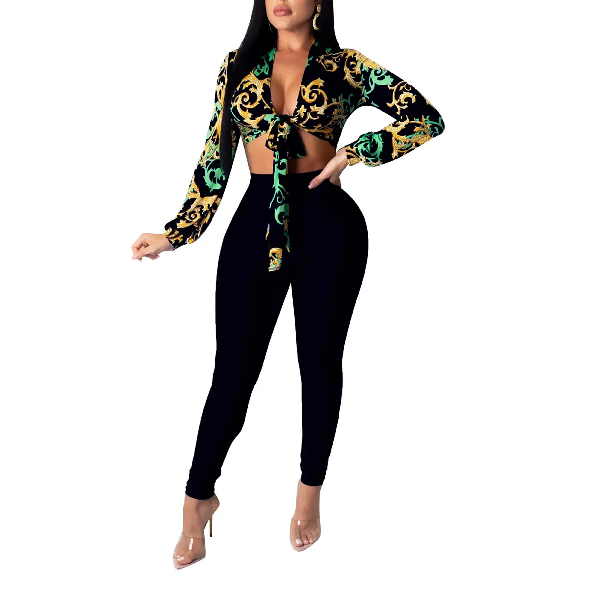 Women Sexy 2-piece Outfit Set Long Sleeve Lace-up Top and Solid Color Pants Set for Women Ladies
Women Sexy 2-piece Outfit Set Long Sleeve Lace-up Top and Solid Color Pants Set for Women Ladies