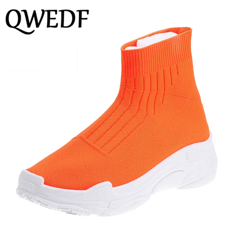 Sneakers Women Knit Upper Breathable Sport Shoes Sock Boots Women Chunky Shoes High Top Run Shoes For Women casual shoes S2-69