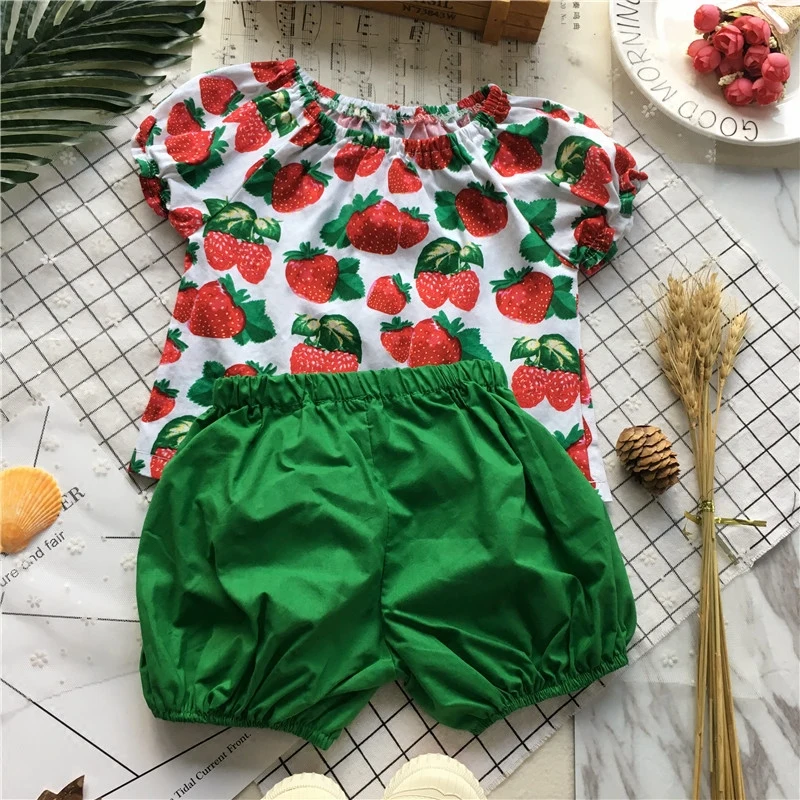 Фото Tonytaobaby летняя новая милая Клубника для маленьких девочек комплект одежды одежда |