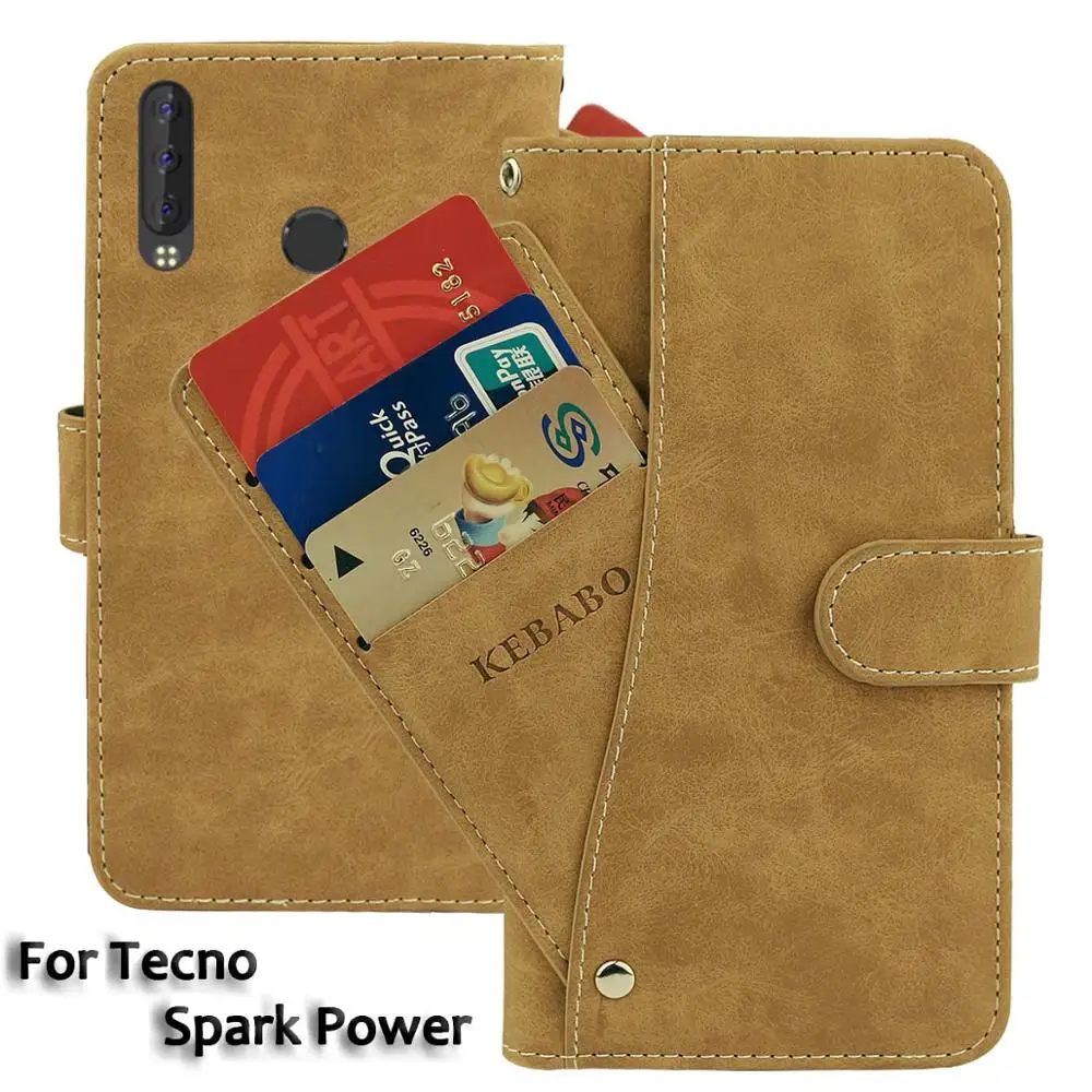 Винтажный кожаный чехол-кошелек Tecno Spark Power роскошный флип-чехол 6 35 дюйма с