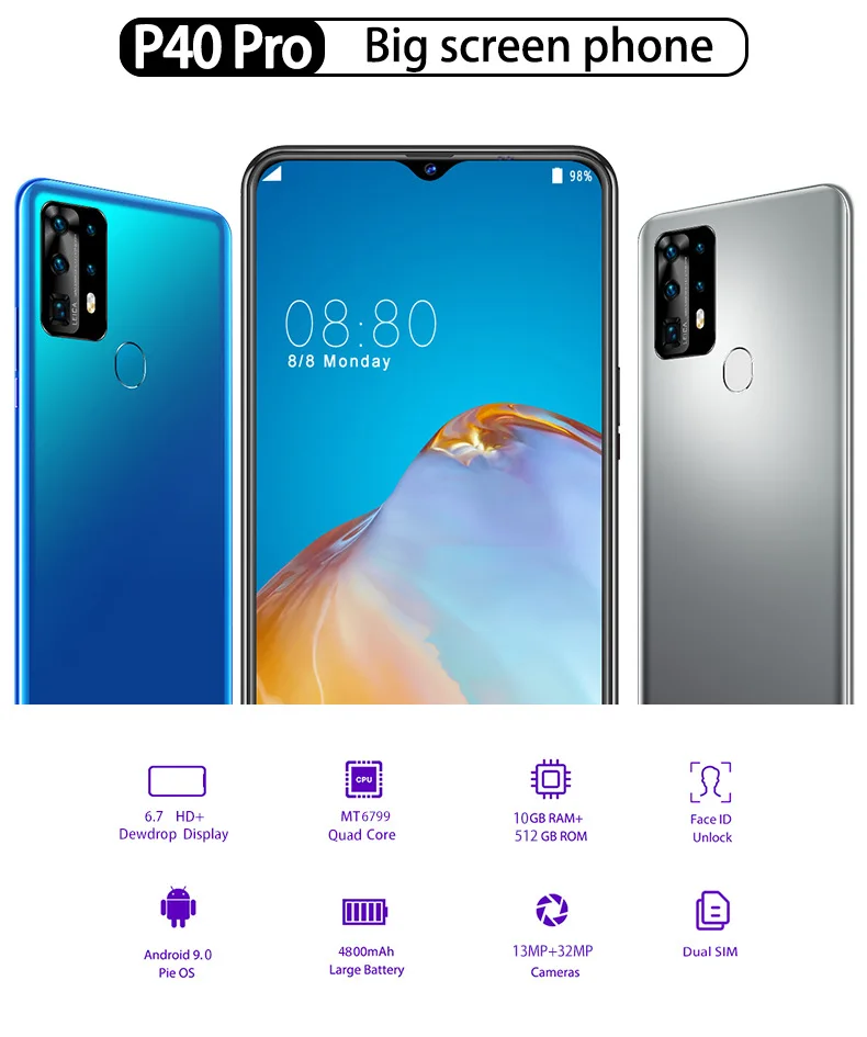P40PRO Global Deliver 6.7" Snapdragon855 4800mAh Android Phone 8G 256G Octa Core 13+32MP Camera Global Version Phone 4G In Stock
P40PRO Global Deliver 6.7" Snapdragon855 4800mAh Android Phone 8G 256G Octa Core 13+32MP Camera Global Version Phone 4G In Stock
