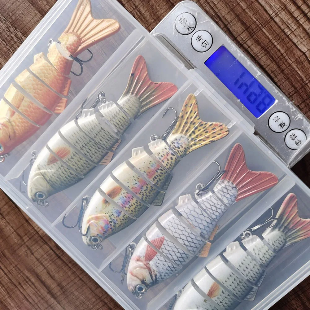 5Pcs Fishing Lure 3.9" Swimbait Bass Fishing Hard Lure 6-segment Jointed Lure with Tackle Box