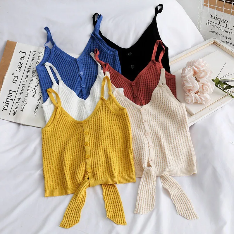 Women Bow Tie Tank Top Button Up V Neck Sleeveless Knit Vest Casual Beach Female Camisole
Women Bow Tie Tank Top Button Up V Neck Sleeveless Knit Vest Casual Beach Female Camisole