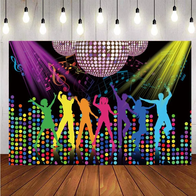 

Vintage Disco Backdrop 70s 80s 90s Party Let's Glow Crazy Shining Neon Dancer Night Photography Background Photo Studio Banner