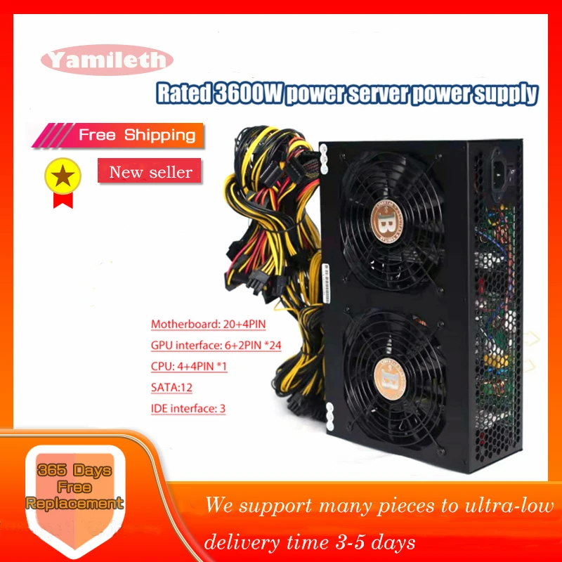 

3600W 180-260V Mining Power Supply 12V ATX 90% Efficiency Support 12 GPU Graphics Display Card PSU for ETH BTC LTC XMR Miner Rig