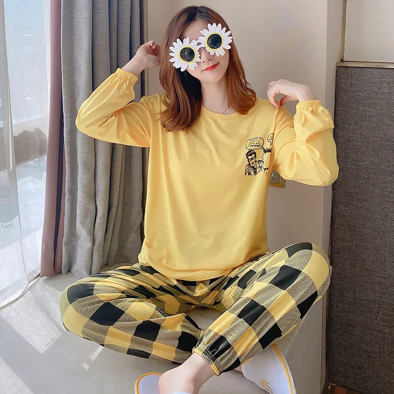 2020 Spring Autumn Cartoon Sleepwear Ladies Thin Cute Pijama New Plaid Long-Sleeved Trousers Milk Silk Homewear Women Pajamas
2020 Spring Autumn Cartoon Sleepwear Ladies Thin Cute Pijama New Plaid Long-Sleeved Trousers Milk Silk Homewear Women Pajamas