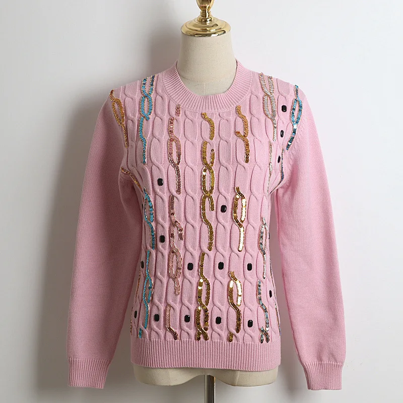 Knit Sweaters Women Pullover Sweater Top Sequins Pink Green Long Sleeve Casual Sweater
Knit Sweaters Women Pullover Sweater Top Sequins Pink Green Long Sleeve Casual Sweater