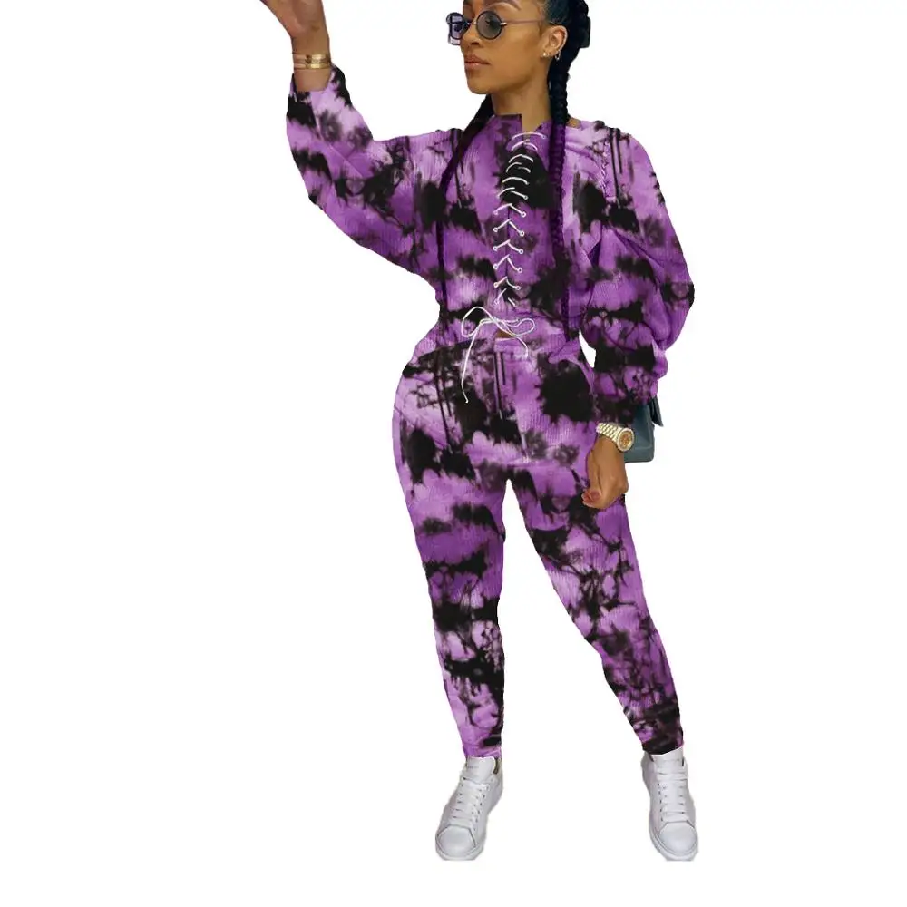 Casual Women Autumn Tracksuits Outfits With Tie-Dye Printing Lady's O-neck Lace-up Tops High Waist Sport Pants Two Piece Sets
Casual Women Autumn Tracksuits Outfits With Tie-Dye Printing Lady's O-neck Lace-up Tops High Waist Sport Pants Two Piece Sets