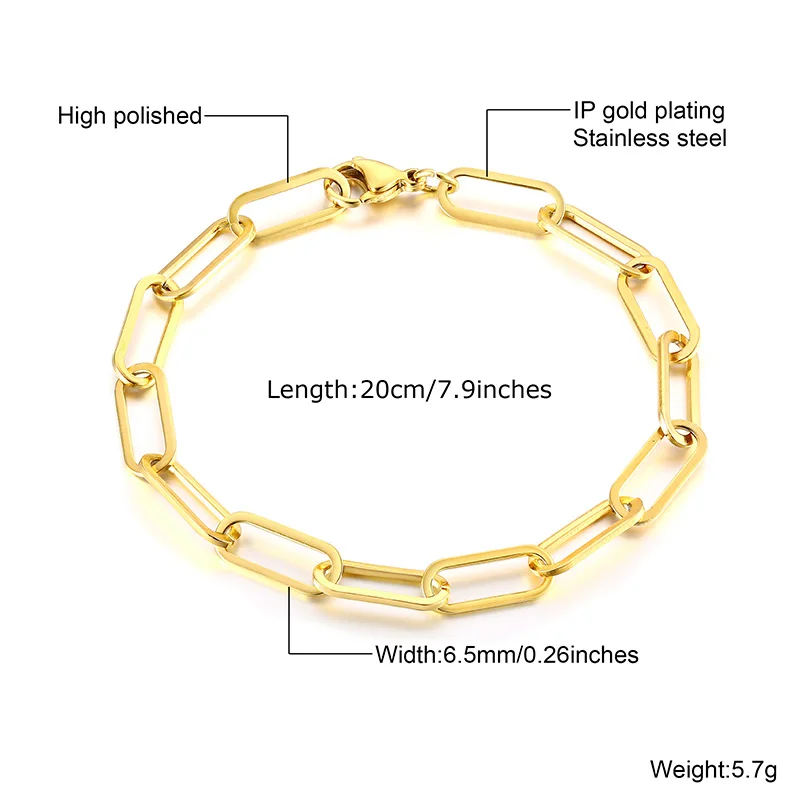 Paperclip Chain Bracelet Gold Color Stainless Steel Rectangle Link Cable Dainty Women Girls Layering Jewelry
Paperclip Chain Bracelet Gold Color Stainless Steel Rectangle Link Cable Dainty Women Girls Layering Jewelry