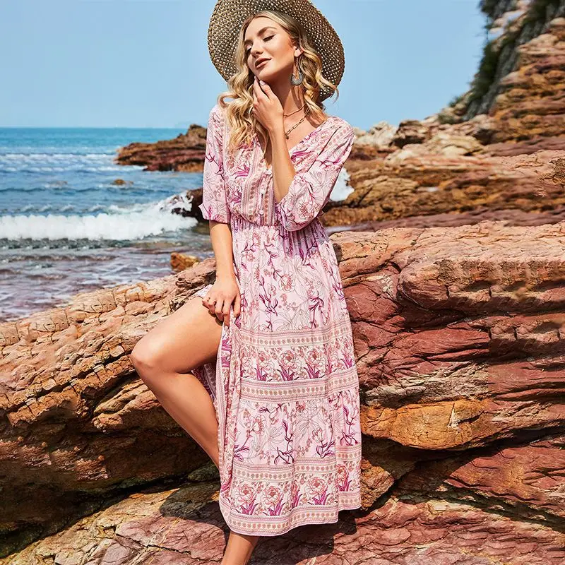 2021 Spring New Products European and American Women's V-neck High Waist Bohemian Dress Women
2021 Spring New Products European and American Women's V-neck High Waist Bohemian Dress Women
