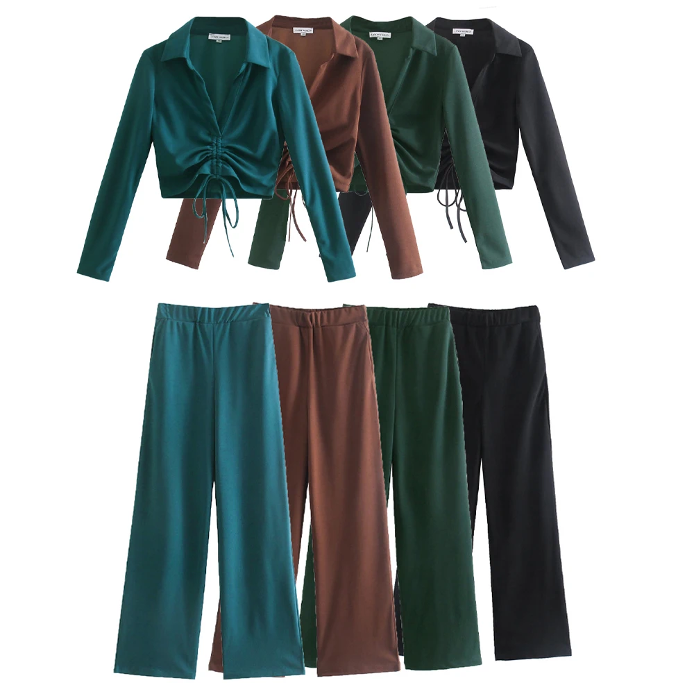 Female Set Gathered Detail Long Sleeves Crop Top Elastic Waist Full Length Pants Women Outfit Two Piece Sets Women's Suit
Female Set Gathered Detail Long Sleeves Crop Top Elastic Waist Full Length Pants Women Outfit Two Piece Sets Women's Suit