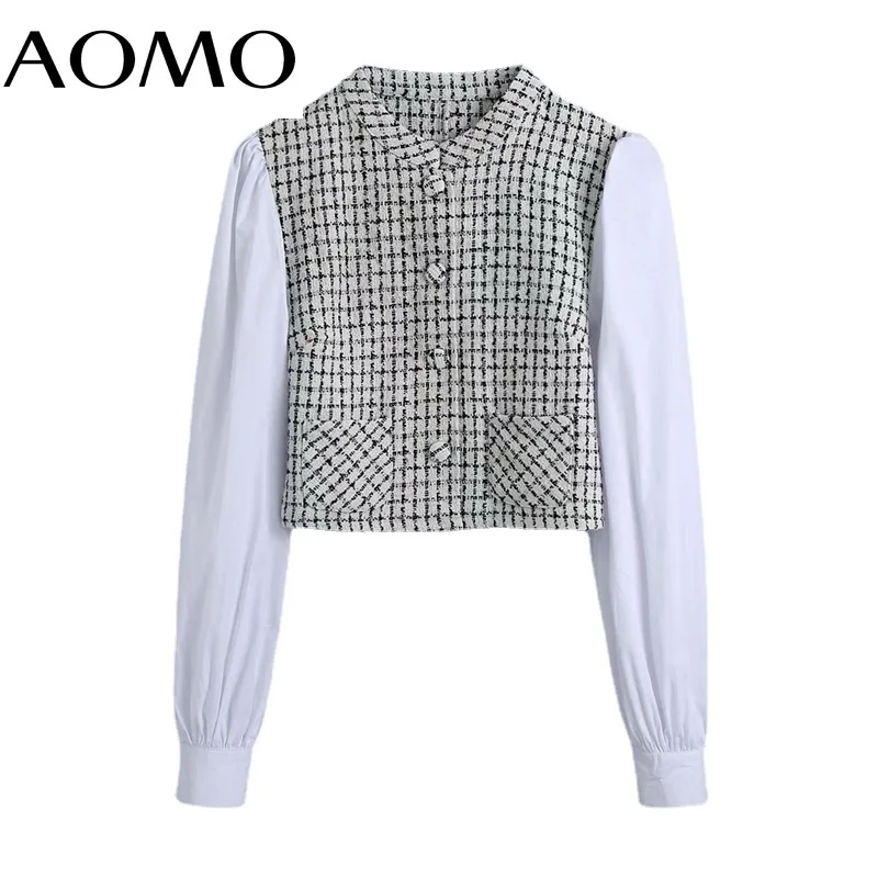 AOMO Women Fashion Plaid Tweed Cropped Blouses Vintage Long Sleeve Patch Pockets Female Shirts Blusas BE156A
AOMO Women Fashion Plaid Tweed Cropped Blouses Vintage Long Sleeve Patch Pockets Female Shirts Blusas BE156A