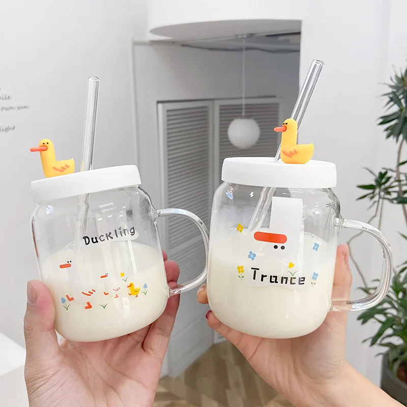 Silicone Cover Cute Cartoon Duck Glass Transparent Borosilicate Straw Cup Fresh Milk Tea Cup Coffee Mug Heat and Cold Resistant
Silicone Cover Cute Cartoon Duck Glass Transparent Borosilicate Straw Cup Fresh Milk Tea Cup Coffee Mug Heat and Cold Resistant
