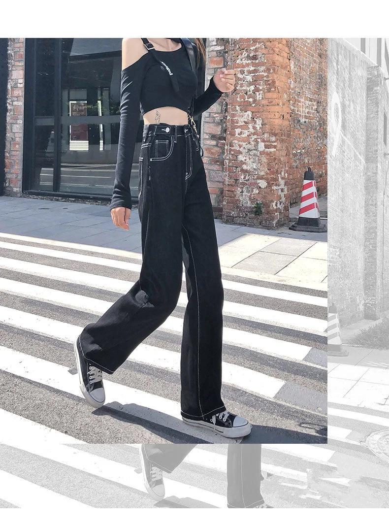 Wide Leg Jeans For Women Jeans High Waist Black Streetwear Vintage Quality Hip-hop 2021 Fashion Harajuku Straight Pants 
Wide Leg Jeans For Women Jeans High Waist Black Streetwear Vintage Quality Hip-hop 2021 Fashion Harajuku Straight Pants