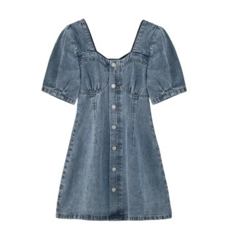Women's Summer Woolen Denim Sexy Dress Tight Waist Dignified Goddess Fan High Waist A- Line Puff Sleeve Punk Streetwear Korean
Women's Summer Woolen Denim Sexy Dress Tight Waist Dignified Goddess Fan High Waist A- Line Puff Sleeve Punk Streetwear Korean
