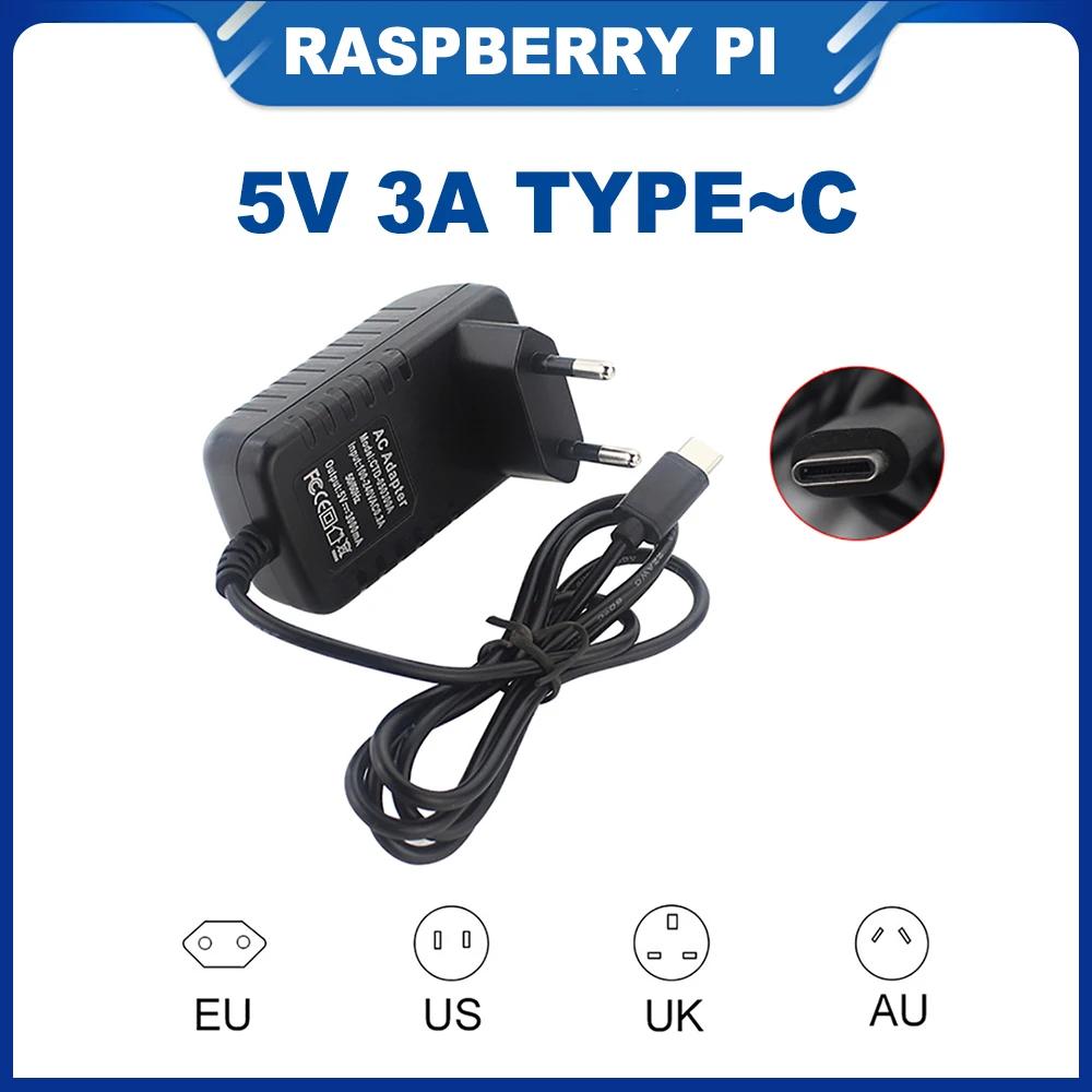 Адаптер питания для Raspberry Pi 4, 5 В, 3 А, 100-240 В, для ЕС, США, Великобритании, Австралии 
Адаптер питания для Raspberry Pi 4, 5 В, 3 А, 100-240 В, для ЕС, США, Великобритании, Австралии