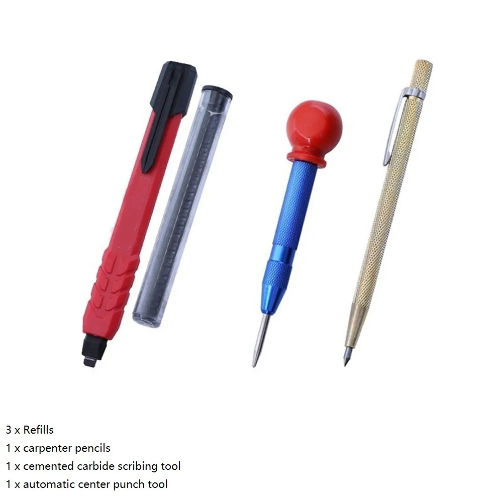 1PCS Carpenter Pencils Set With 3PCS Refills, Marker Marking Tool Automatic Center Pin Drill Bit Refills Woodworking Scriber Pen
1PCS Carpenter Pencils Set With 3PCS Refills, Marker Marking Tool Automatic Center Pin Drill Bit Refills Woodworking Scriber Pen